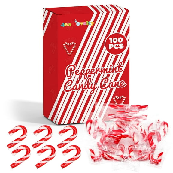 4E's Novelty 100 Pack Christmas Mini Individually Wrapped Candy Canes, Red and White Peppermint Candy Canes
