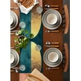 thumbnail image 2 of ERUNPONLY Boho Table Runner - 72 Inch Long Modern Abstract Gold Teal Geometric Art Cotton and Linen Blended Dress Scarves Farmhouse Table Runner for Kitchen Dining, Coffee Table, 13"x72", 2 of 8