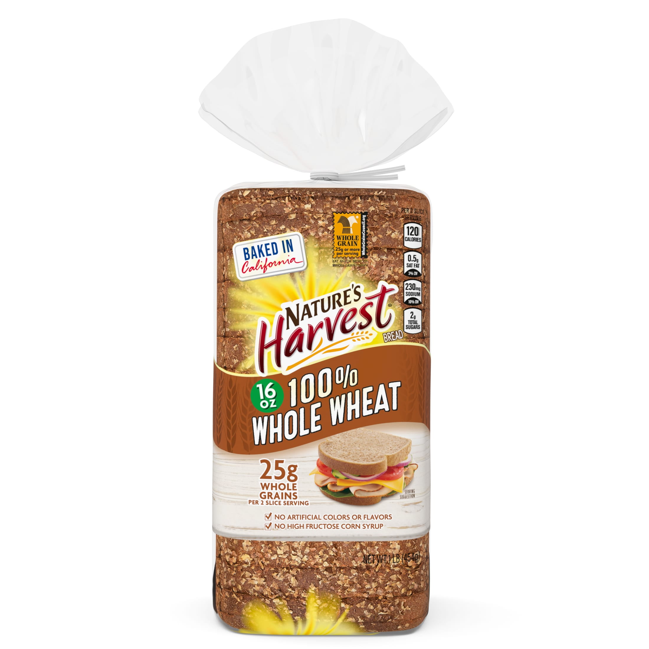 Nature's Harvest 100% Whole Wheat Bread, 16 oz, Wheat Bread, Bag