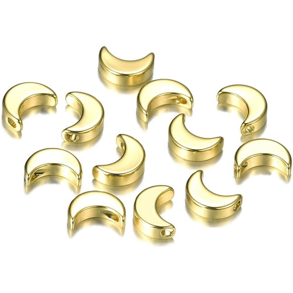 60PCS Gold Moon Spacer Bead Brass Loose Beads for DIY Jewelry Craft Making (Gold)