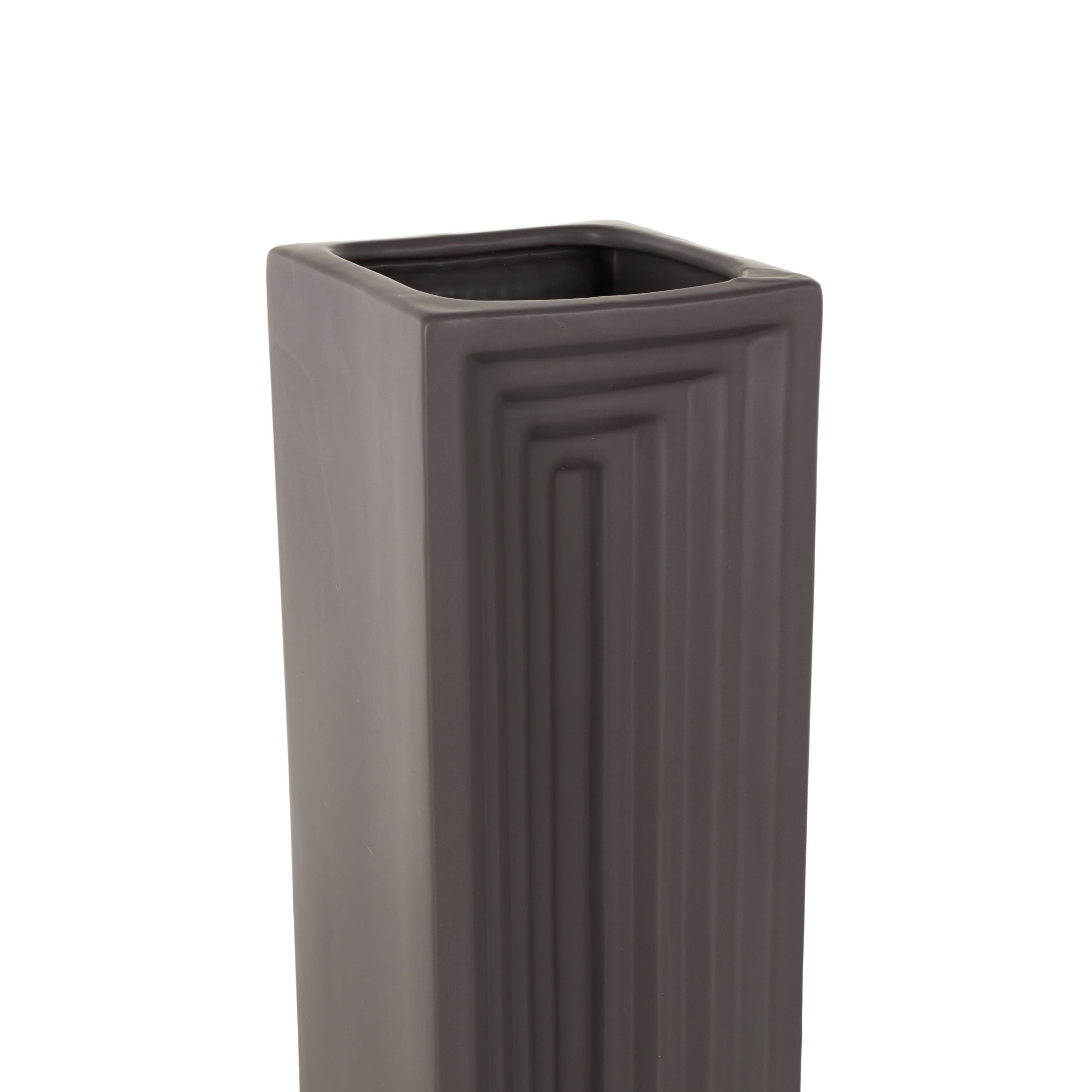 DecMode 18" Geometric Concaved Rectangular Black Ceramic Vase
