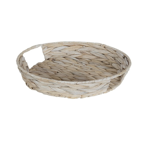 Design Ovation 11.25" Whitewash Round Water Hyacinth Woven Tray