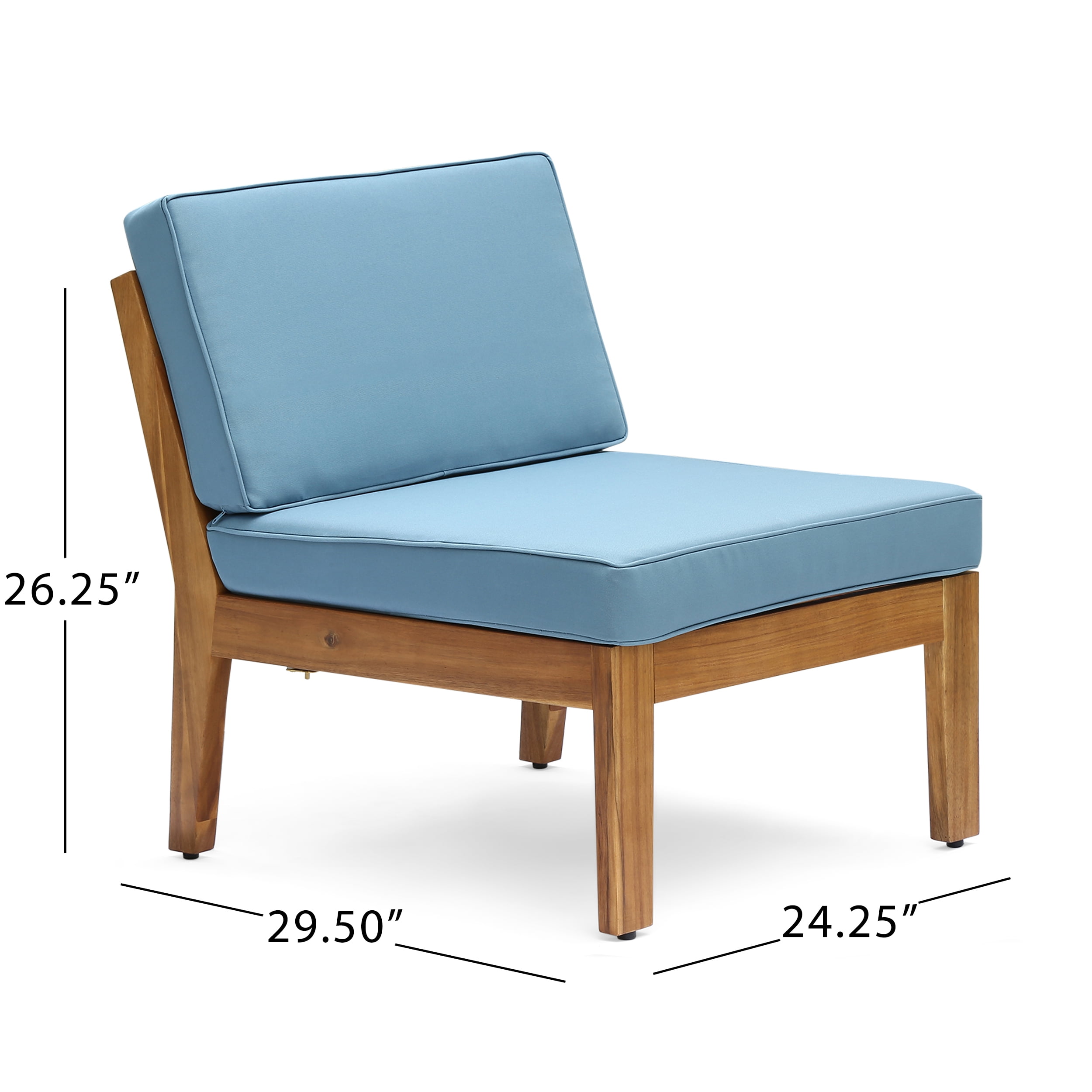 Wilcox Outdoor 6 Piece Sectional Sofa Set with Cushions, Teak, Blue