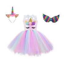 Unicorn Costume for Girls Birthday Gifts Kids Unicorn Tutu Dress with Headband Wing for Unicorn Party 1-10Year