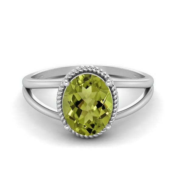 9X7MM Oval Peridot 925 Sterling Silver Solitaire Split Shank Valentines Day Gifts Ring