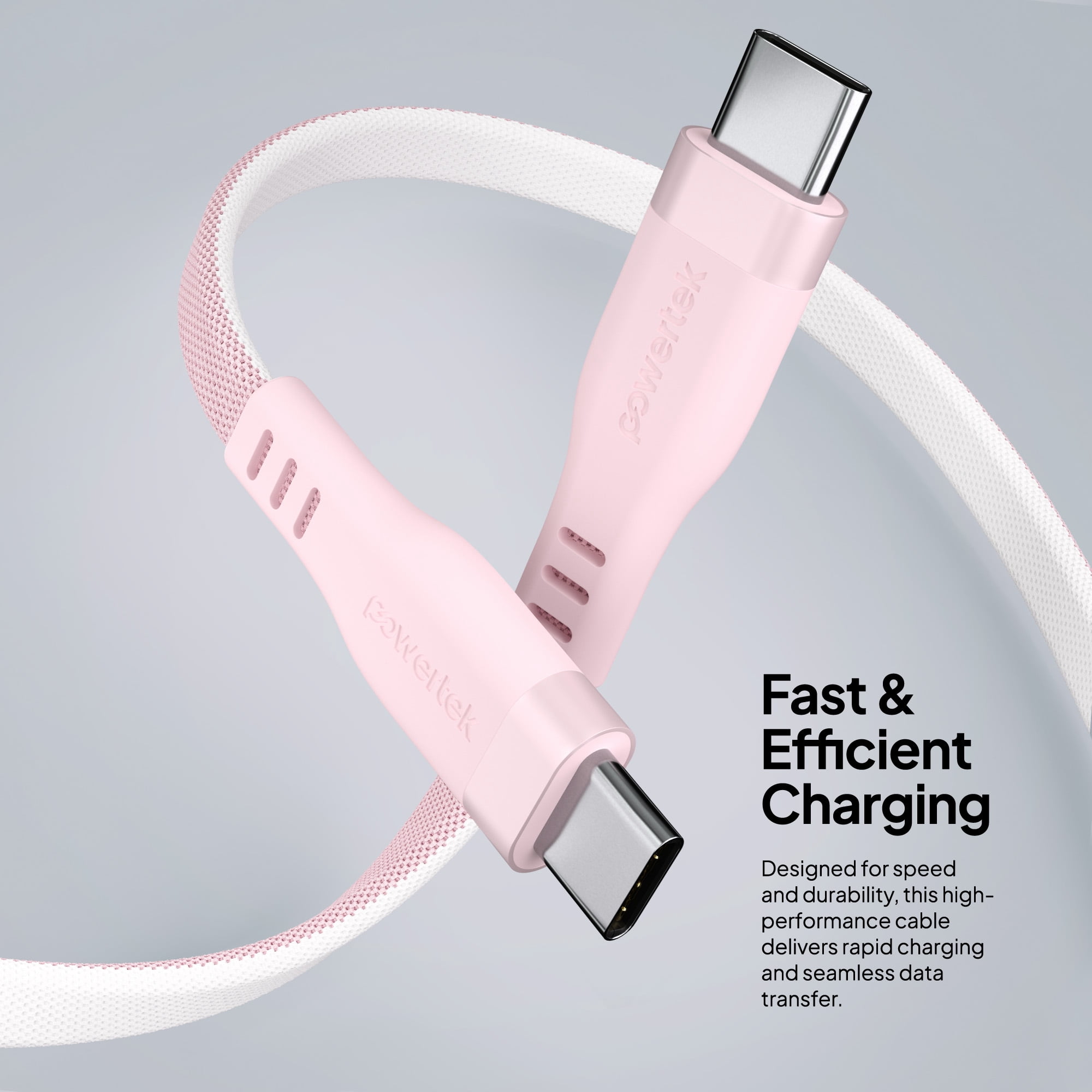 Powertek USB-C to USB-C Two-Tone Pastel Fast Charge Cable, 6 ft, Pink