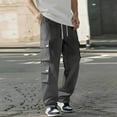 thumbnail image 2 of Xzbqbs Cargo Pants for Men Wide Leg Baggy Straight Work Pants Trendy Casual Parachute Pant Elastic Waist Drawstring Travel Pants, 2 of 4
