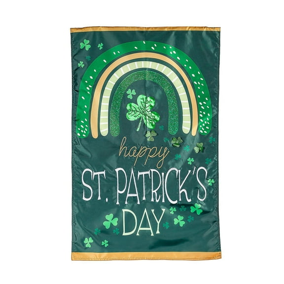 Evergreen Applique Garden Flag - Rainbow and Shamrocks, 12.5 x 18 inch Double Sided
