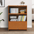 thumbnail image 4 of Magshion Bamboo 3 Shelves Bookshelf Push-in Invisible Door, Modern Bookcase, Brown, for Home, 4 of 9