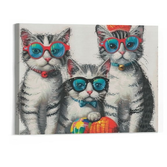 BCIIG Cute Cat Canvas Wall Art:  Cat Pictures Small Funny Kitty-Cat Babies Painting for Girl's Bedroom Bathroom Ready to Hang 20" x 16" 20x16in