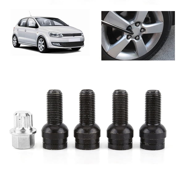 M14x1.5MM Wheel Lug Nut Set Black Steel Threaded Fasteners with Key for Original Car Replacement