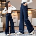 thumbnail image 5 of XIMIN Kid Girls Baggy Flared Jeans High-Waisted Wide-Legged Versatile and Thin Draping Drag Pants Elastic Waist Solid Streetwear Casual Denim Pants Straight Leg Loose Fit Trousers, 5 of 8