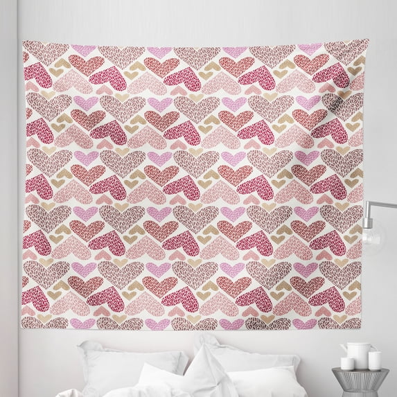Valentine's Day Tapestry, Pattern of Ornamental Heart Shapes Scattered Randomly on a Plain Background, Fabric Wall Hanging Decor for Bedroom Living Room Dorm, 5 Sizes, Multicolor, by Ambesonne