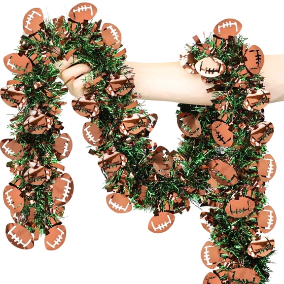 50 FT Football Party Decorations, Football Tinsel Garland Brown Green Shiny Metallic Twist Football Garland for Sports Game Home Tree Mantle Stairs Indoor Outdoor Football Party Decorations