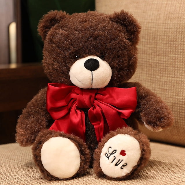40-80cm Kawaii Teddy Bear Plush Toy Stuffed Animal Soft Brown White Bear with Bow Doll Toys for Kids Girls Valentine Xmas Giftdark brown-red bow80cm Deng Xun unisex