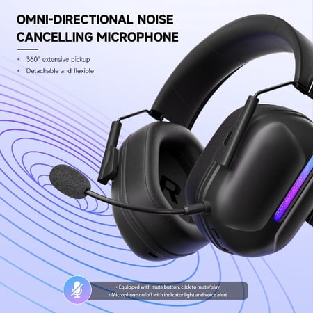 ECOMOMENT WIRELESS GAMING HEADPHONES,2.4 GHZ USB GAMING HEADSET WITH DETACHABLE MICROPHONE COMPATIBLE FOR PS5 PC SWITCH PC WITH BLUETOOTH 5.2, 3.5MM WIRED FOR XBOX SERIES,RGB LIGHT, 40H, BLACK