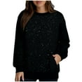 thumbnail image 5 of YLSDY Men Crewneck Sweatshirts Casual Long Sleeve Fleece Sequined Pullover Fashion Fall Outfits Soild Color Loose Fit Shirts Basic Top Black XXXL, 5 of 6