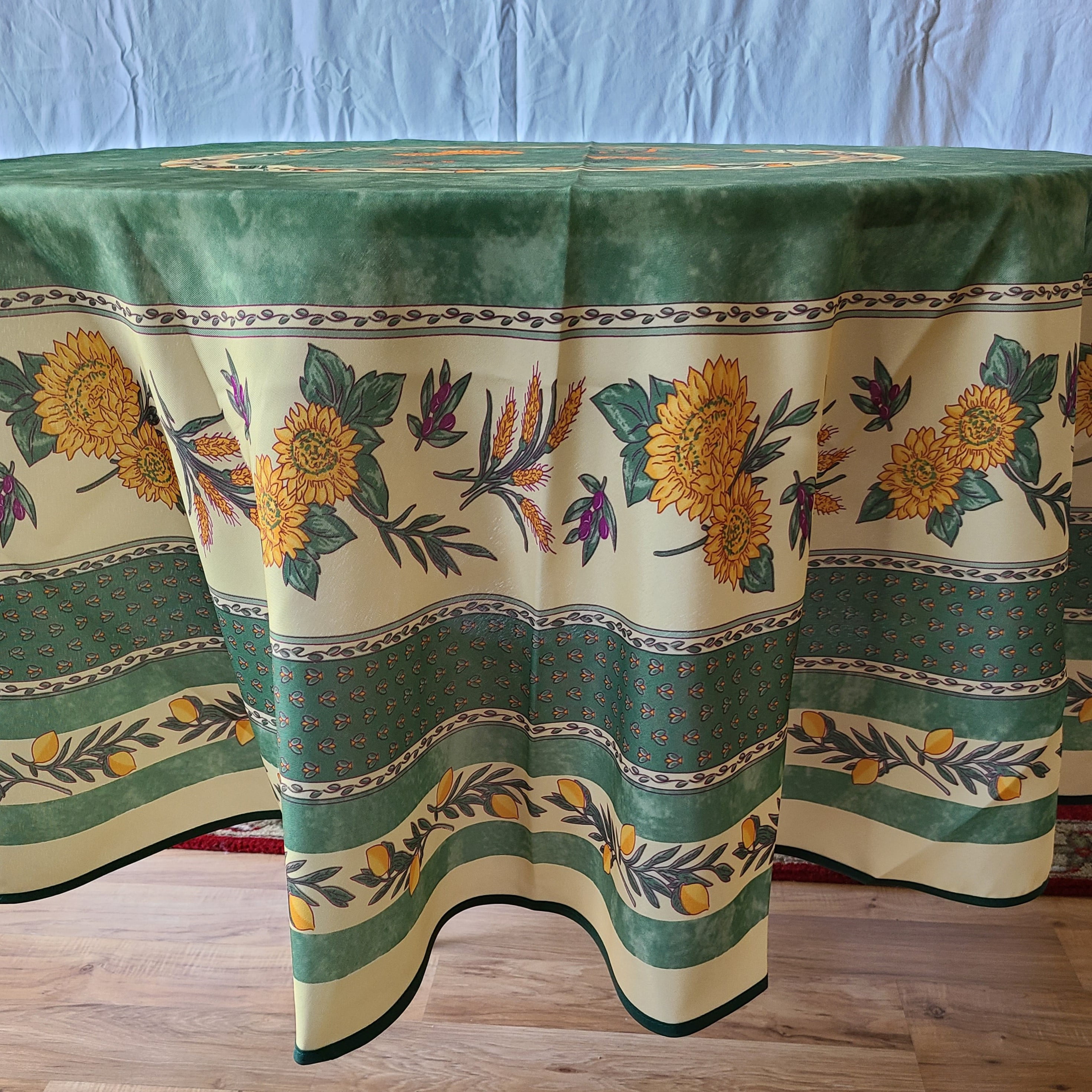 180cm 71" NEW! ROUND SUNFLOWERS OLIVES WHEAT GREEN PROVENCE FRENCH TABLECLOTH 