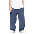 thumbnail image 2 of Baggy Sweatpants Boys Straight Leg Open Bottom Sweatpants with Pockets Teens Loose Fit Elastic Waist Sweat Pants 3-15Y, Navy, 2 of 9