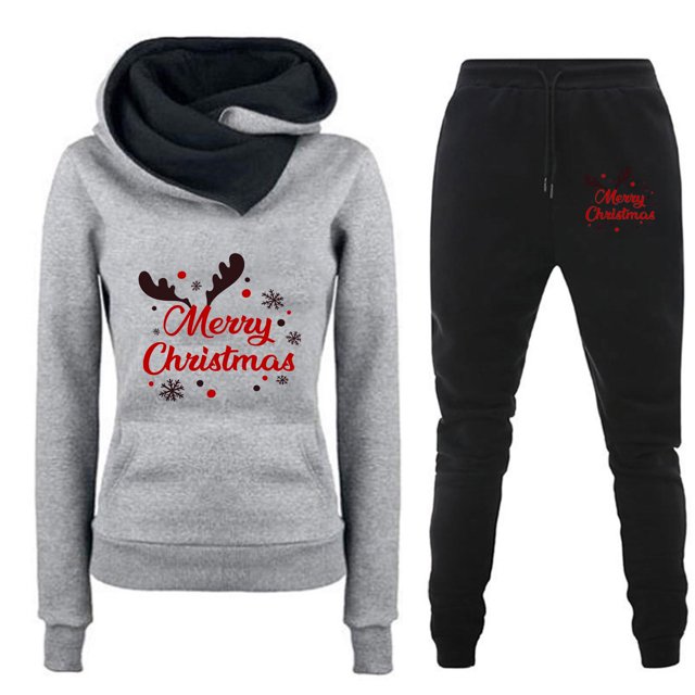 Puntoco Conjunto de dos piezas de suéter y pantalones estampados de manga larga con capucha y cuello redondo para mujer Puntoco Puntoco-7641