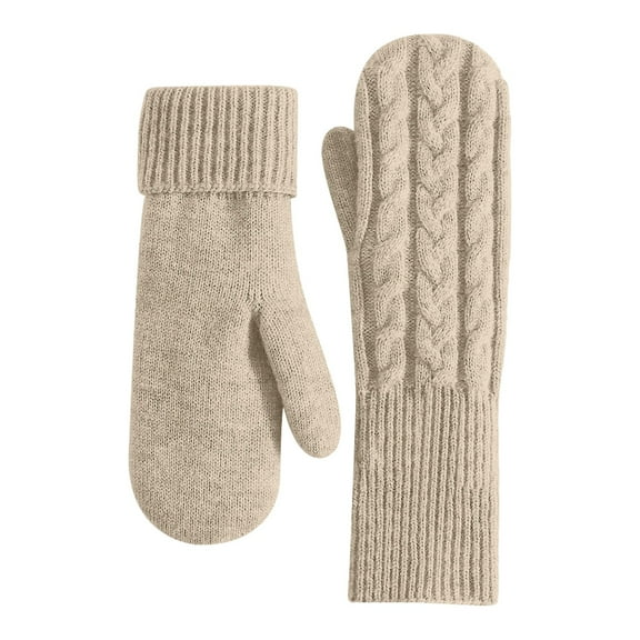 ManxiVoo Women's Ski Mittens Winter Outdoor Gloves Thermal Double Layer Thick Knitted for Snow Activities Beige
