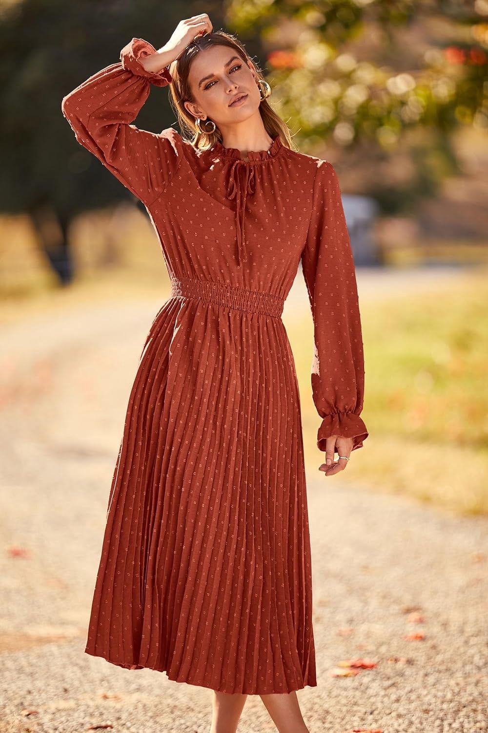 Casual Cute Fall Dresses Best Dress On Amazon Women's 2023 Fall Midi Dress  Casual Long Sleeve V Neck Swiss Dot Pleated A Line Flowy Dresses Walmart  Business Supplies