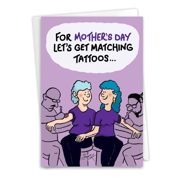 NobleWorks Funny Mother's Day Greeting Card with 5 x 7 Inch Envelope (1 Card) Mom Matching Tattoos C8977MDG