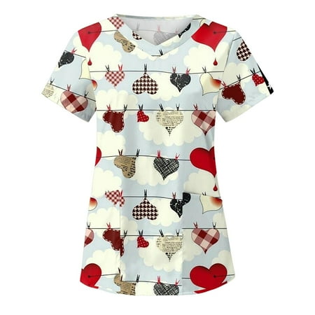 

TAIAOJING Women Scrubs Top Short Sleeve V Neck Tops Working Christmas Thanksgiving Blouse