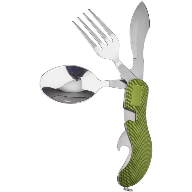 Juego de cubiertos para acampar, conjunto de cubiertos de camping de acero inoxidable con abridor de botellas, tenedor y cuchara, herramienta multifuncional, juego de cubiertos para acampar. Levamdar QH-263