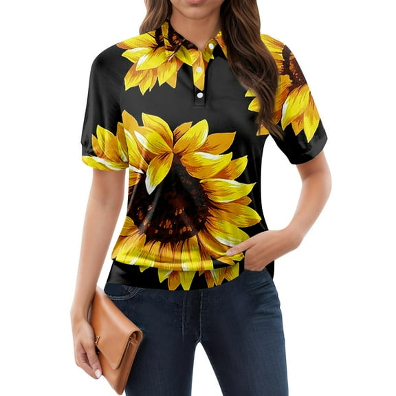 NAMTYQX Sports Tops for Women Uk Lapel Womens Polo Shirts Short Sleeve Casual Casual Soft Black Size L