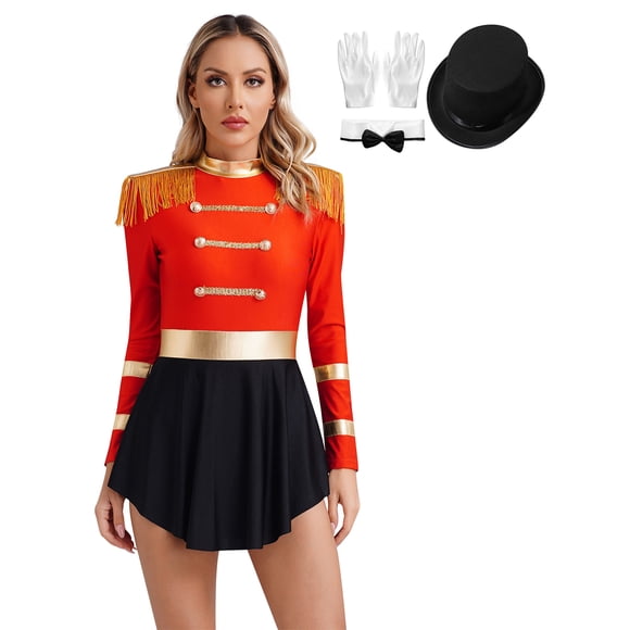 renvena Womens Ringmaster Costume Circus Ring Leader Outfit Master Lion Tamer Fancy Dress Leotard C Red 3XL