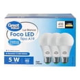 thumbnail image 1 of Paquete de Focos Great Value Tipo A19 Led 5W Luz Blanca 3 Piezas, 1 of 4