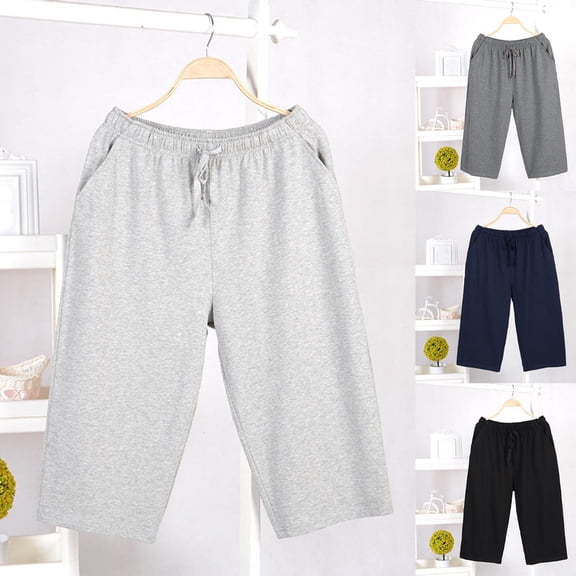 Men's Cotton Capri Pajama Pants Comfy Lounge Pj Bottoms Soft Casual Sleep Drawstring Pants with Pockets, Size L-4XL Navy