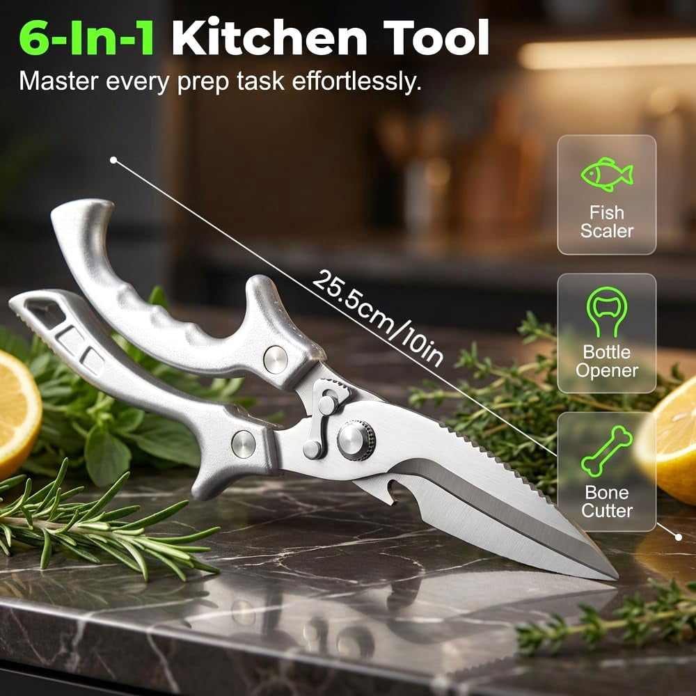 Multi-Purpose Kitchen Shears, 2026 Upgraded Heavy Duty Stainless Steel Kitchen Scissors, with Spring Loaded Handle, Stainless Steel Bone Cut Kitchen Scissors Poultry Shears