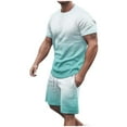 thumbnail image 2 of Casual Sport Set for Mens Two Piece Gradient Color Suit Solid O-Neck Short Sleeve Fit Tee Shirts Short Sweatpants Set 2024, 2 of 5