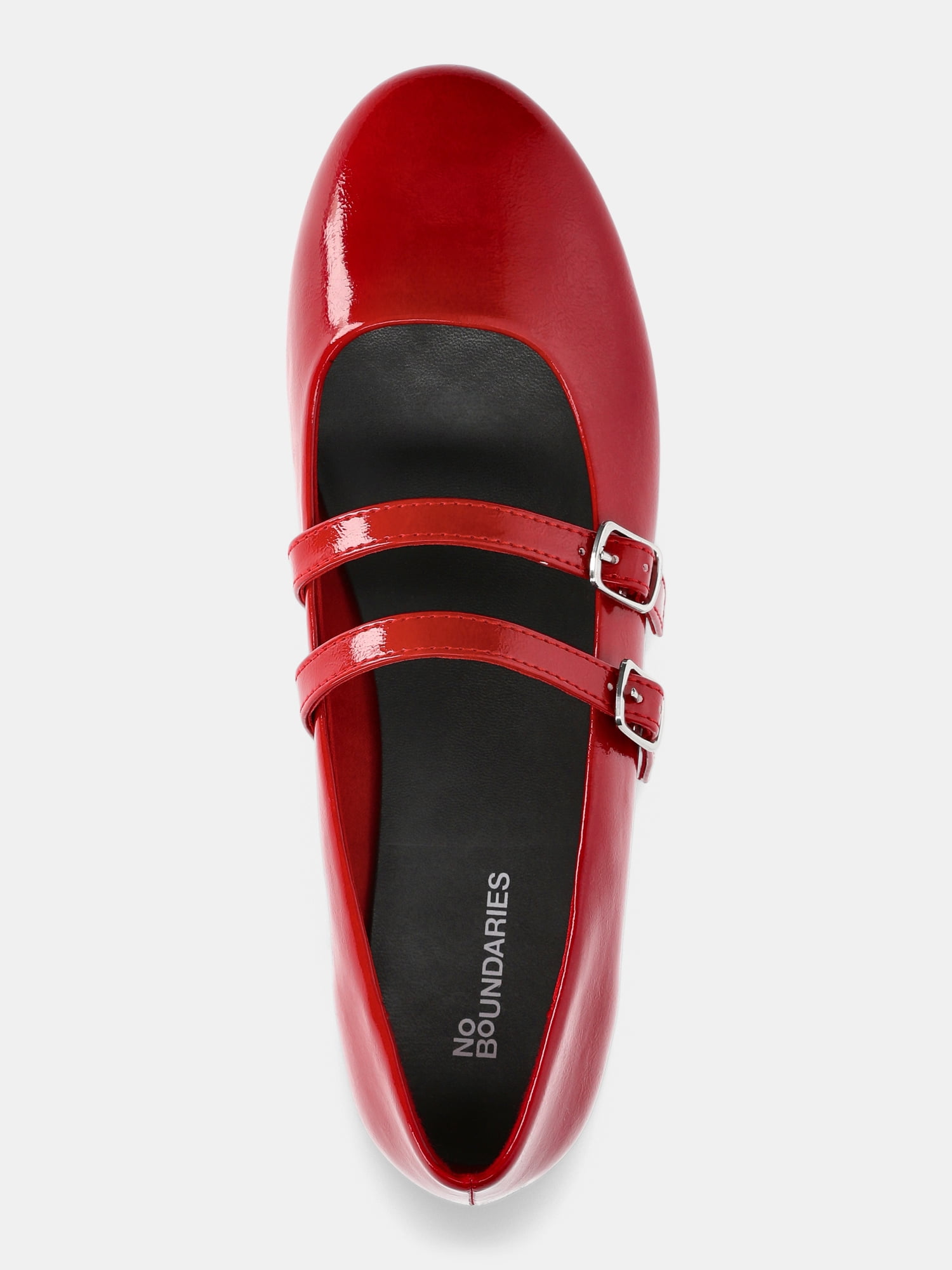No Boundaries Faux Leather Mary Jane Flats with Double Straps, Women's