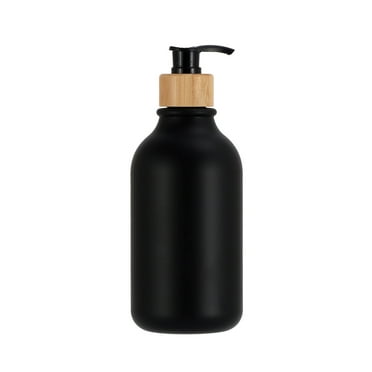 Rojia Black Soap Dispenser, 2 Pack Hand Soap Dispenser Bathroom with Bamboo Pump, 15 Oz Plastic Hand and Dish Dispenser Set for Kitchen, Refillable Liquid Soap and Lotion Dispensers Bottle