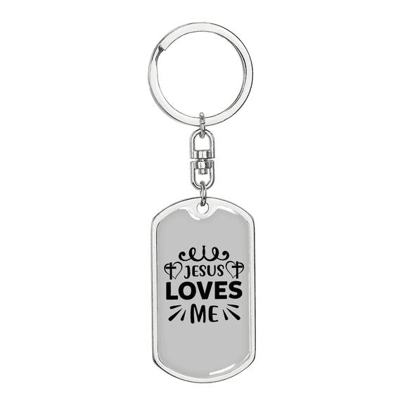 Jesus Loves Me Cross Heart Stainless Steel or 18k Gold Premium Swivel Dog Tag Keychain