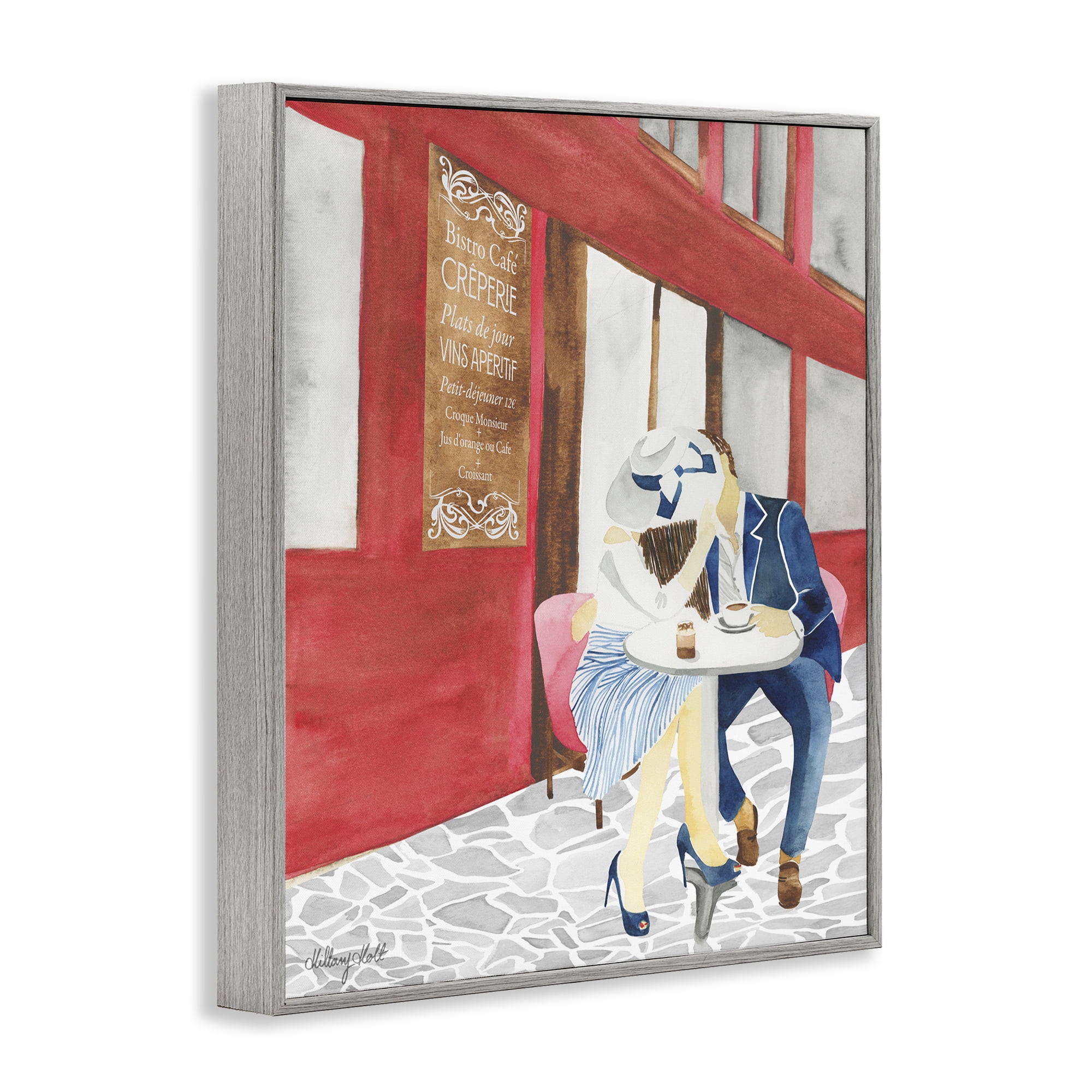 Stupell Industries Kiss At Parisian Cafe Gray Framed Giclee Art, design by Hillary Holt