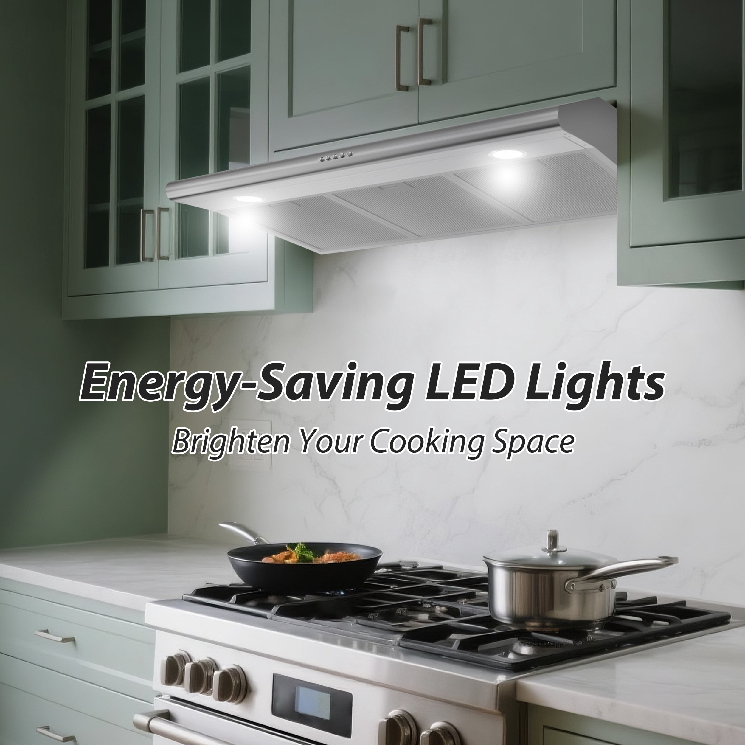 FIREGAS 36 Inch Under Cabinet Range Hood, 3 Speed, 200 CFM Ducted/Ductless Kitchen Hood, LED Lights