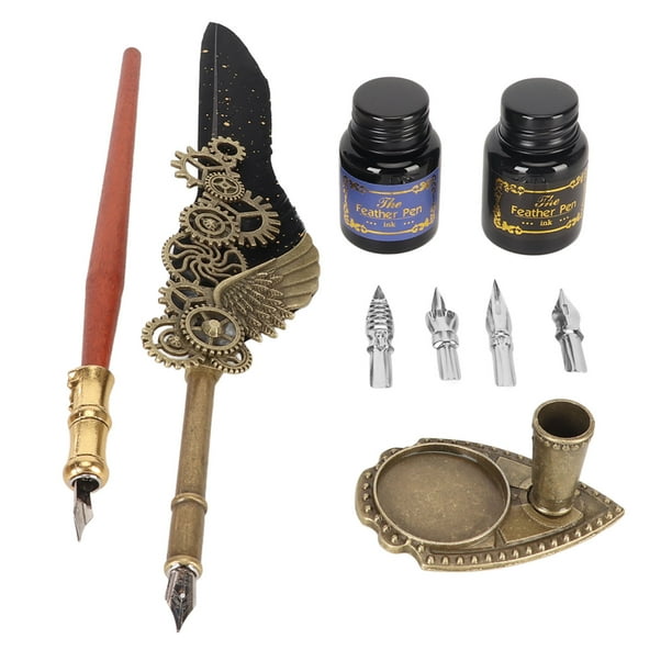Juego de pluma y tinta estilo retro punk, escritura suave, exquisito juego de pluma y tinta para el hogar, la escuela, la oficina, color negro