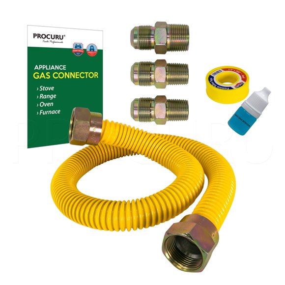 PROCURU 5/8" OD x 18" Gas Flex Connector Kit for Stove Range, Furnace, WeatherProof Stainless Steel with SafeGuard Coating