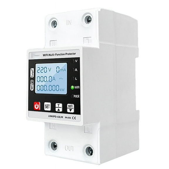 63A TUYA WiFi Smart Earth Leakage Over Under Voltage Protector Relay Circuit Breaker Energy Powers KWh Meter