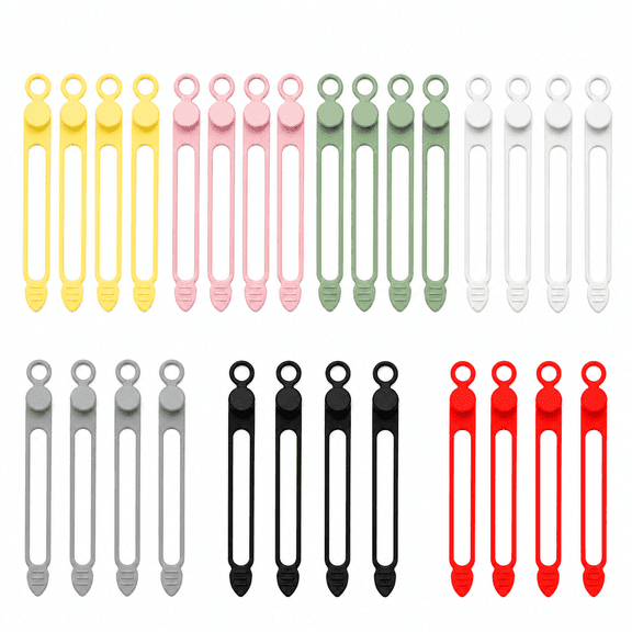 Hemivara 28 Pcs Reusable Silicone Cable Ties, Flexible Cord Organizer Straps for Charger Cords, Home Office Travel, 7 Colors