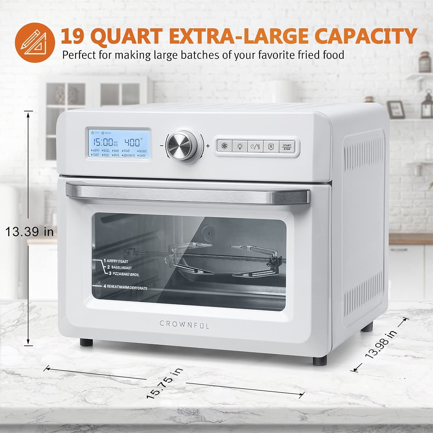 crownful 19 quart air fryer toaster oven