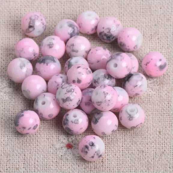 U8MO 30pcs Round 8mm Colorful Painting Coated Opaque Glass Loose Spacer Beads-Pattern 39
