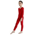 thumbnail image 2 of Aiihoo Girls Gymnastics Leotard Ballet Dance One Piece Jumpsuit Full Length Bodysuit Long Sleeve Zentai Suit Red 3-4, 2 of 6