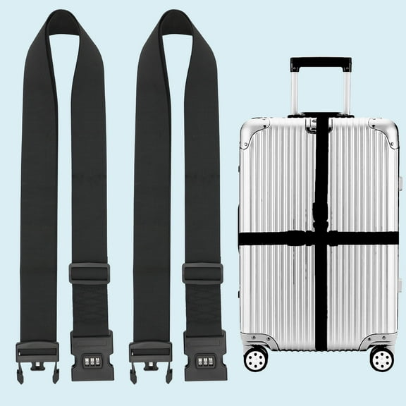 2- Pack Black Premium Luggage Straps with 3-Dial Combination Lock - Adjustable for 20'' to 34'' Suitcases, Quick-Release Buckle, Ideal for Outings