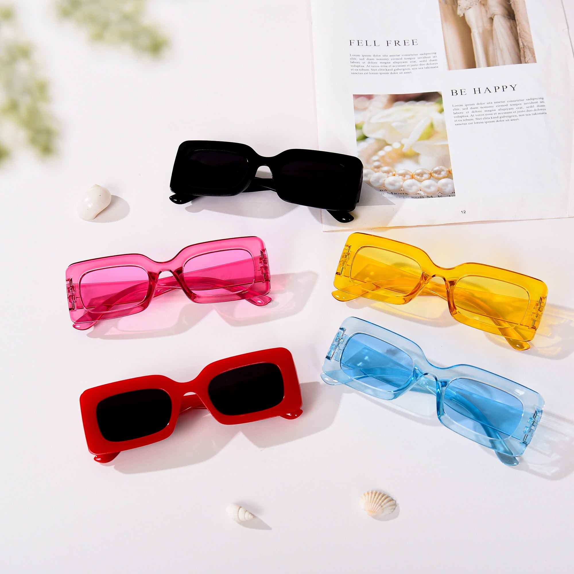 10 Pack Retro Chunky Rectangle Sunglasses Y2K Trendy Aesthetic Party Glasses Amazon.com: Geopty 10 Pack Colorful Party Sunglasses for  main image 3