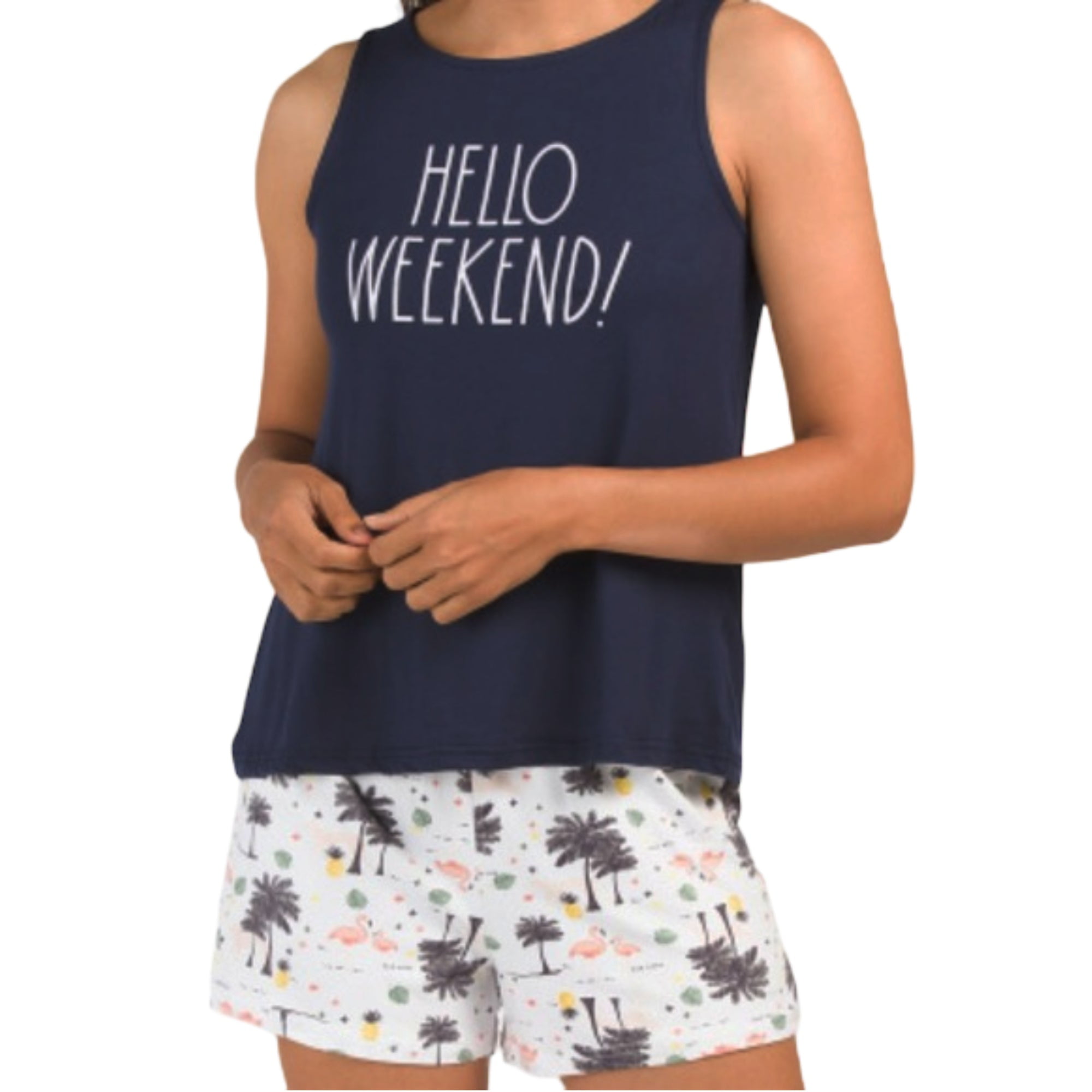 Rae Dunn Women's Hello Weekend 2Piece Ultra Soft Shorts and Tank Top
